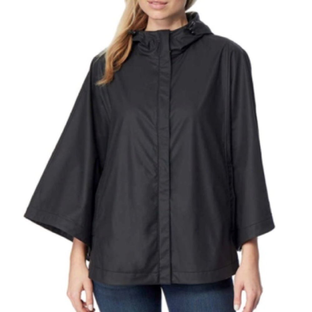 32 Degrees Cool Zip Up Hooded Poncho Rain Jacket with pockets Black size S/M